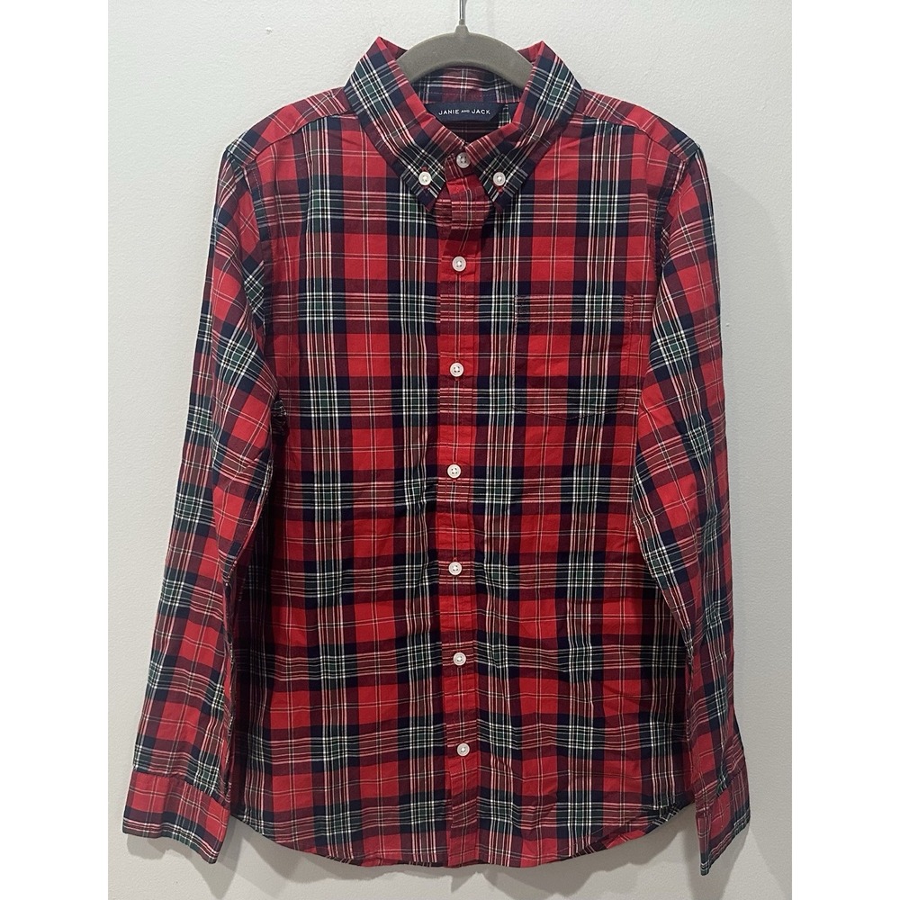Janie and Jack Boys Plaid Button-Down Shirt Size 10 Red Holiday Preppy NWT